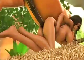 Busty ethnic girl is getting her pussy rammed by a hung stallion
