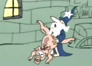 Lonely wizard conjures up a pig so that he can fuck it with passion