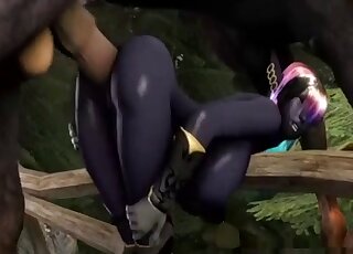 Animated porn shows giant horse dick nailing slutty elf girl