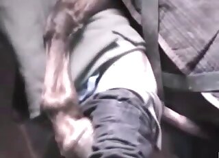رجل هاو ينتظر حقنة شرجية عميقة من قضيب حصان عملاق
