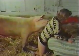 سيدة رائعة الجمال ترتدي سترة تريد أن يمارس معها خنزير عملاق الجنس بشدة