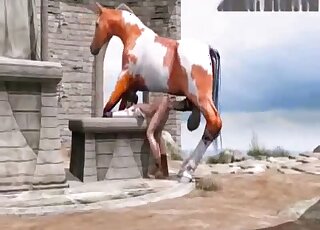 امرأة سمراء نحيفة متحركة يتم صدمها بقوة بواسطة قضيب حصان ضخم