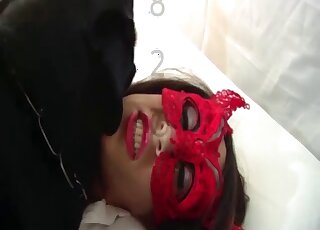 لقطة مقربة لفرج سيدة مبلل أثناء ضربه بقضيب كلب شهواني