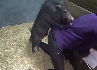 سيدة هاوية ترتدي سراويل داخلية بدون فتحة قاع تحصل على الجنس مع خنزير ممتلئ الجسم