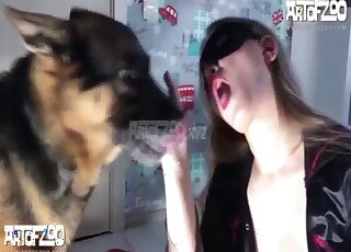 German Shepherd treats freshly shaved cunny with passionate licking