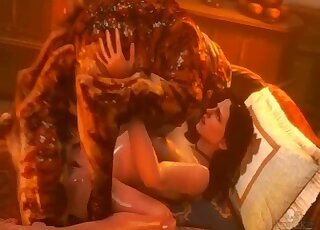 مهبل مهيمن على وحش غريب بأسلوب تبشيري سمراوي متحرك