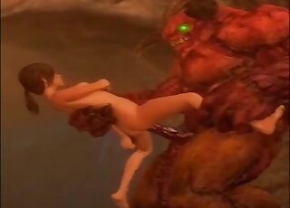 3D cartoon porn - Huge beast impales brunette on his schlong