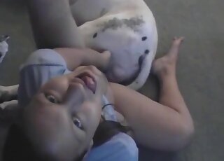 Amateur with big tits tries real dog cock for the first time