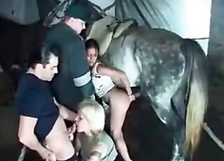 Horny slut enjoys feeling massive dick of a horse inside her ass