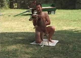 يبذل حيوان عاري قصارى جهده من أجل ممارسة الجنس مع كلب في الهواء الطلق