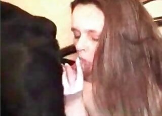 مصاص القضيب ذو الشعر البني سعيد بمص قضيب الكلب بشكل غير دقيق