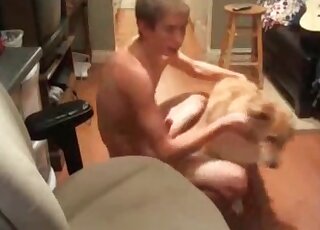 محب الجنس الحيواني يعطي ذكره لكلبه ليلعقه ويستمتع به