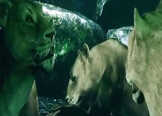 مشهد وحشي ثلاثي الأبعاد مع مستذئب مخيف يمارس الجنس مع امرأة سمراء ذات صدر كبير